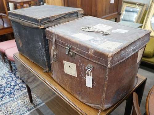 Two Victorian leather mounted trunks, larger 60cm, depth 49c...