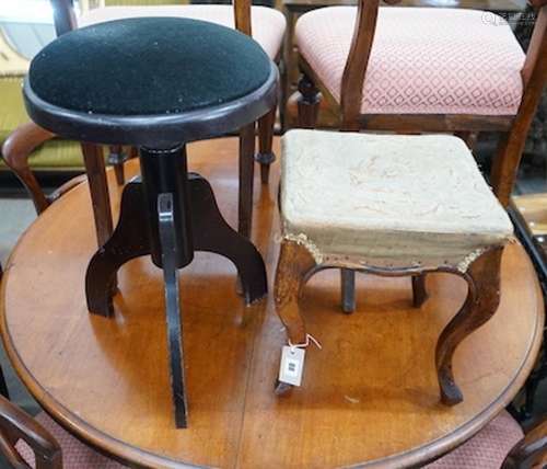 A Victorian rosewood footstool, width 32cm, height 36cm and ...