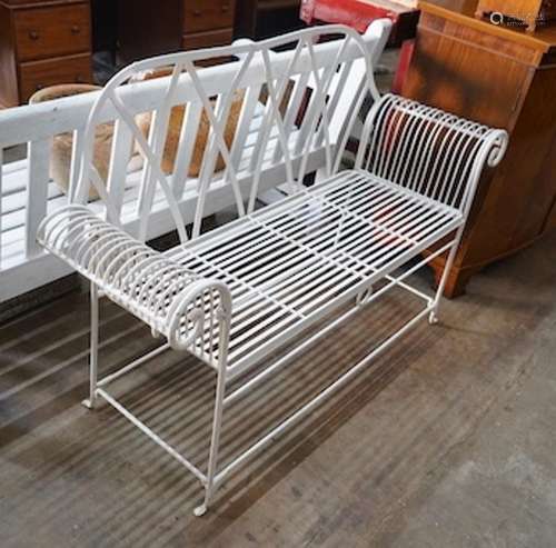 A Victorian style painted wrought iron garden bench, length ...