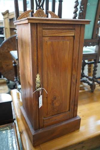 A late Victorian walnut bedside cabinet, width 36cm, depth 3...