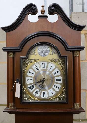 A reproduction German mahogany Tempus Fugit longcase clock, ...