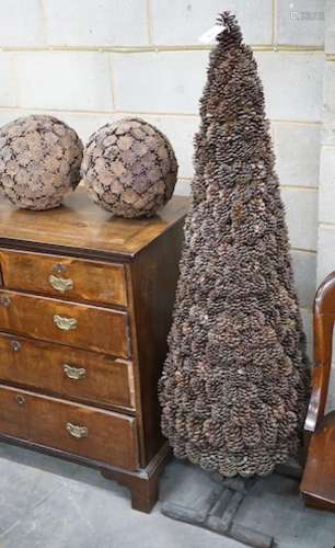 A pine cone tree ornament, height 156cm and three pine cone ...