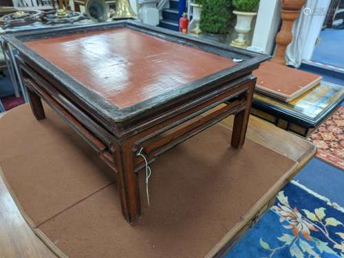 A Chinese rectangular lacquer low table, width 73cm, depth 5...