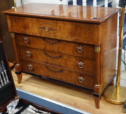 A Biedermier style birds eye maple commode, width 124cm, dep...