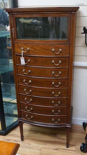 An Edwardian satinwood banded mahogany bowfront sheet music ...