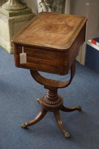 A Regency brass inlaid rosewood work table, width 34cm, dept...