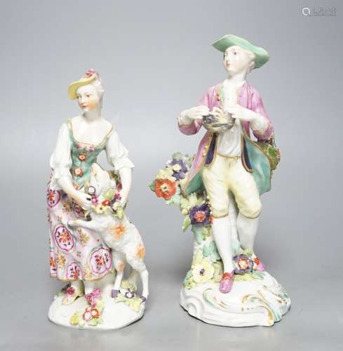 Two Derby porcelain figures of a gentleman holding a bird’s ...