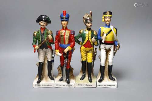 A set of four Continental porcelain models of soldiers,talle...