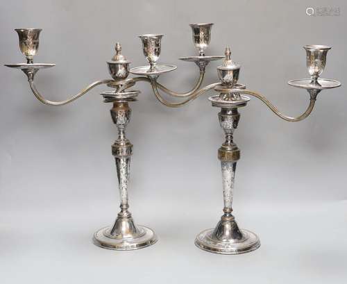 A pair of Sheffield plate two branch two light candelabrum,3...