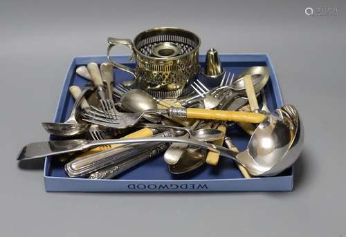 Mixed plated items including chamberstick, pair of fish serv...