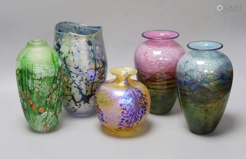 A group of five Studio glass vases - Norman Stuart Clarke, S...