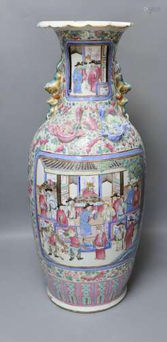 A large Chinese famille rose warriors vase, 19th century. Ne...