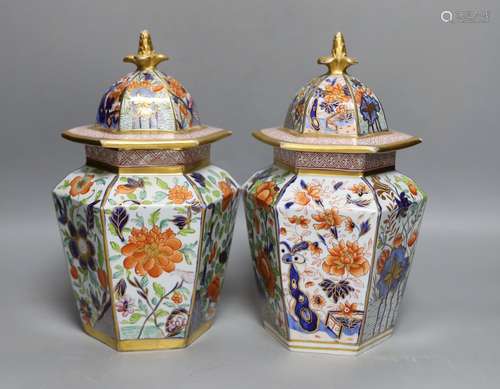 A pair of early 19th century Masons hexagonal ironstone jars...