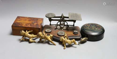 A set of three 19th century cast bronze cherubs, a set of la...