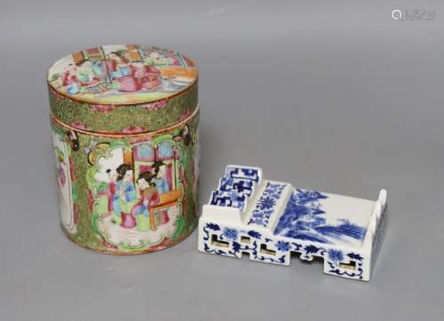 A Chinese Canton famille rose jar and cover and a Chinese bl...