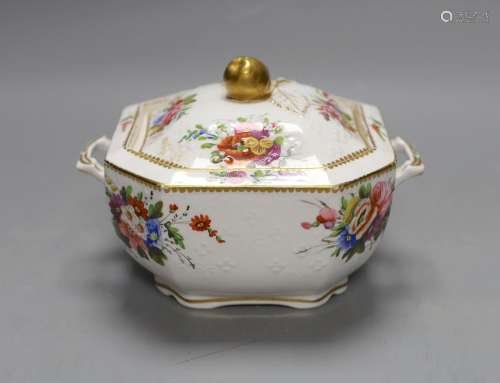 A Spode sugar box and cover of moulded form painted with flo...