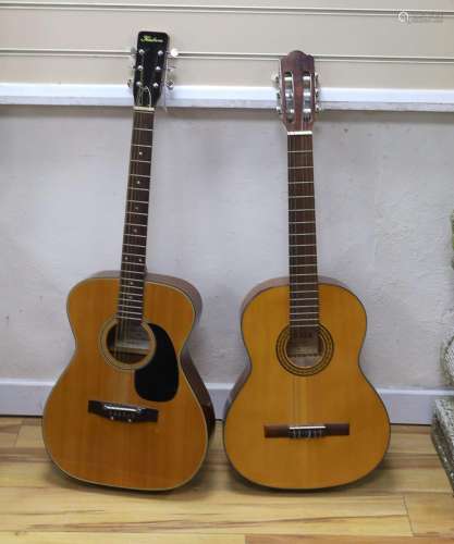 A Kimbala acoustic guitar and a Hokada acoustic guitar with ...