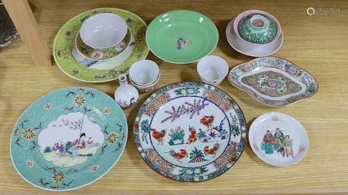 A group of Chinese enamelled porcelain plates, dishes, cover...