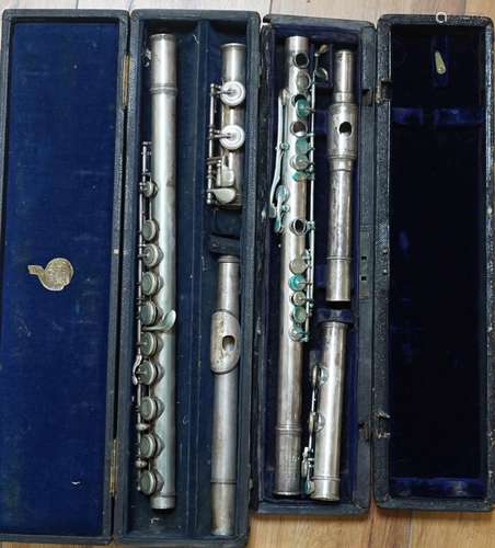 A 19th century white metal flute by Rundall Rose & Co, m...