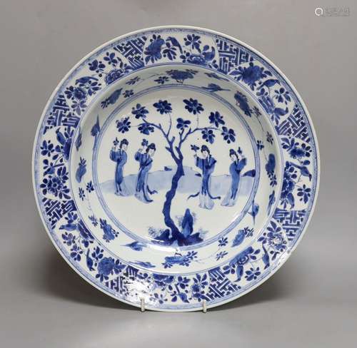 A Chinese blue and white ‘ladies’ basin, Kangxi period, crac...