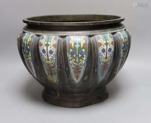 A Japanese bronze and champleve enamel jardiniere 35cm