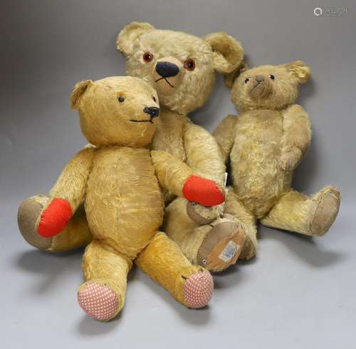 Three British Teddy Bears and Chad Valley with Queen Label, ...