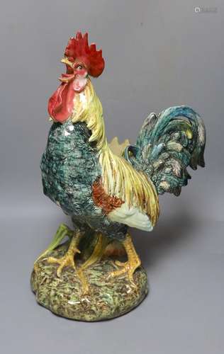 A large Continental majolica ‘cockerel’ planter/vase,55cms h...