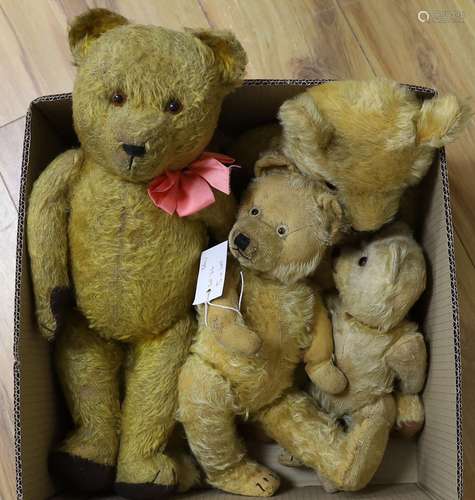 Five British Teddy Bears including Tingaling Bruin 1930s Bea...