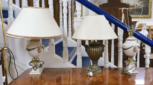 Three neoclassical ceramic table lamps