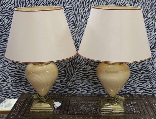 A pair of marbled ceramic and brass designer table lamps,,61...