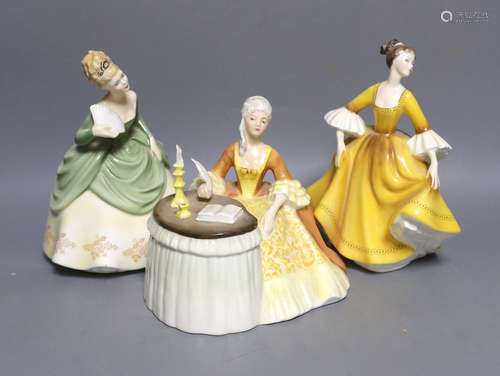 Three Royal Doulton figures of ladies, Stephanie, Soiree and...