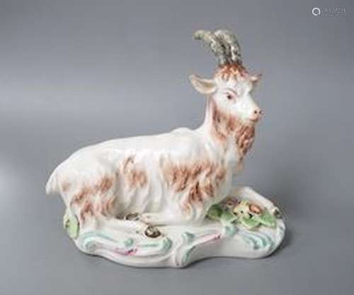 A rare Derby figure of a goat, naturalistically painted, rec...