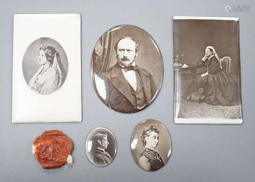 Five Victorian Royal Family photographic miniature enamelled...