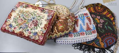 A fine needlework petit point evening bag, a 19th century bi...