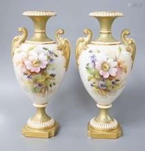 A pair of Royal Worcester flower painted vases, signed Cole ...