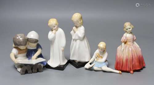 Four Royal Doulton figures and a Bing and Grondahl figure, t...