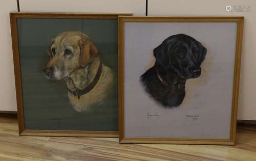 Marjorie Cox (1915-2003), two pastel portraits of dogs, Gemm...