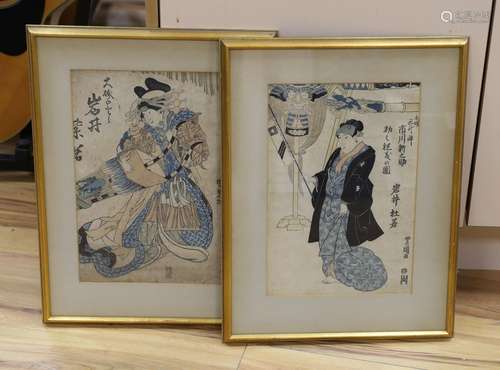 Japanese School, two woodblock prints, Studies of actors as ...