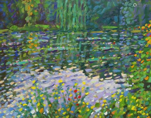 Paul Stephens (Contemporary), oil on board, Monets Garden, W...