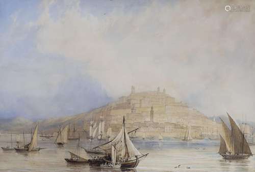 19th century English School, watercolour, Cagliari, Sardinia...