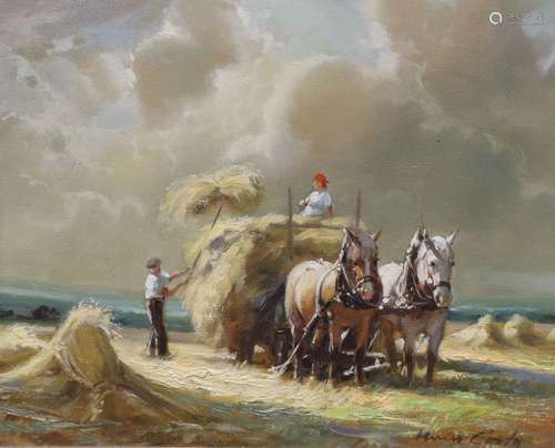 Hans Costa, oil on canvas, Haycart Ernte in der Baar, signed...