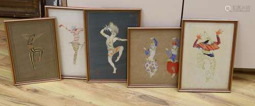 Five watercolour studies of exotic dancers, initialled AR, l...