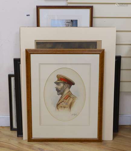 James Higgs, watercolour, George V in uniform, signed and da...