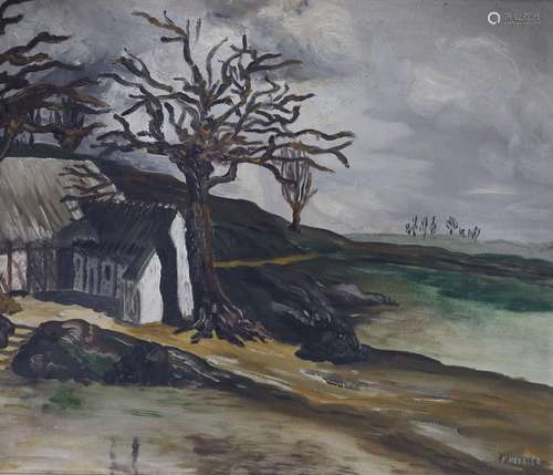 F. Hellier, oil on canvas, Barn in a landscape, signed, 45 x...