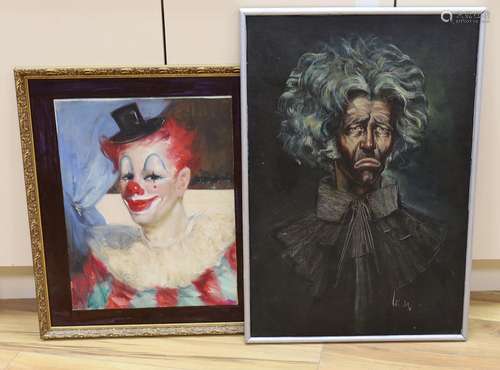 Ken Moroney (1949-2018), oil on board, portrait of a clown t...