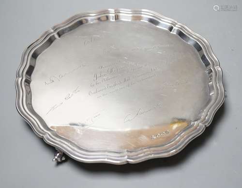 A modern silver salver, engraved with signatures, Sheffield,...