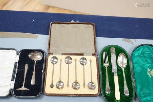 Three assorted silver cased sets, including coffee spoons, c...