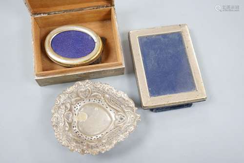 A silver mounted cigarette box, a silver bonbon dish and two...