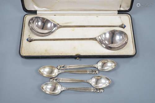 Four Georg Jensen sterling teaspoons, with Jensen box and a ...