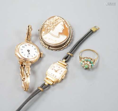 A ladys early 20th century 9ct gold manual wind wrist watch,...